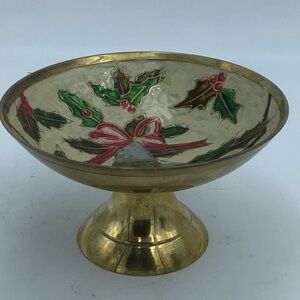 Brass and Enamel Cloisonné  Christmas Bells Decorative Footed Bowl